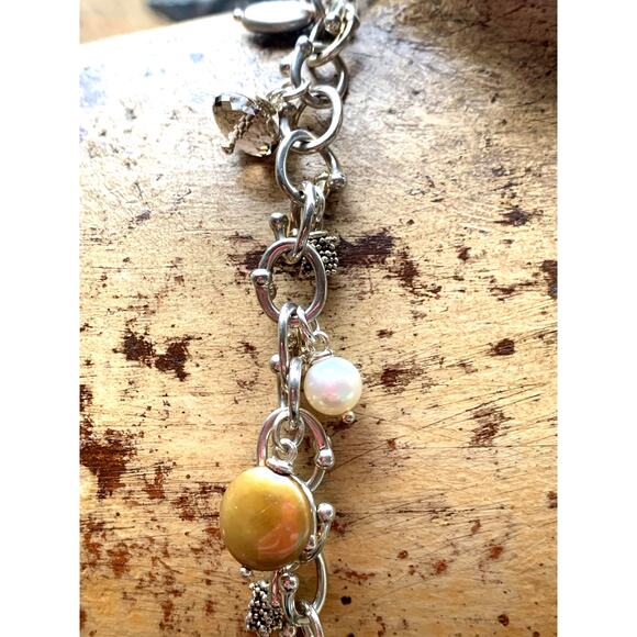 Michael Dawkins Necklace Sterling Silver w/ Smoky Topaz, Pearl & Caviar Charms - Picture 6 of 9